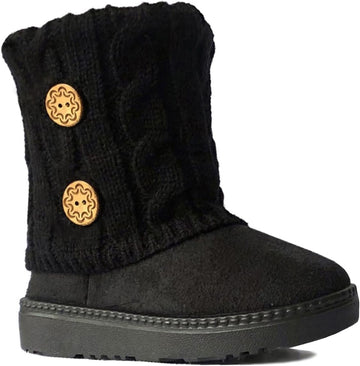 Kids Boots Toddler Girls Cute 2 Buttons || Rhinestone Faux Fur Suede Knitting Shoe