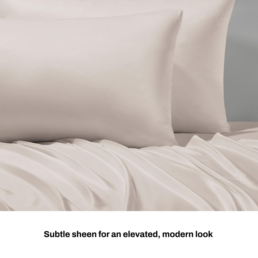 Matte Satin Sheet Set Soft & Silky Linen Beige Full 4-Piece