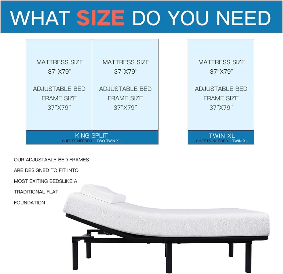 Queen Adjustable Bed Frame Base, Head & Foot Incline, USB Ports, Zero Gravity, Nightlight, 3-Heights Adjustable Legs