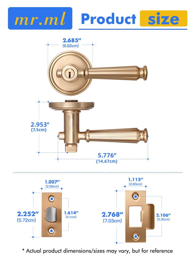 Door Handle Champagne Bronze Keyed Entry Door Lever with Lock, 1 Pack
