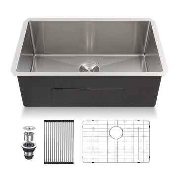26 inch Undermount Kitchen Sinks Stainless Steel Single Bowl Kitchen Sink Undermount 16 Gauge 10" Deep Basin 26x18 In