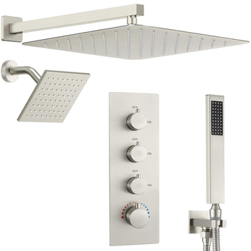 16" Thermostatic Dual Rainfall Head Brushed Nickel Shower System