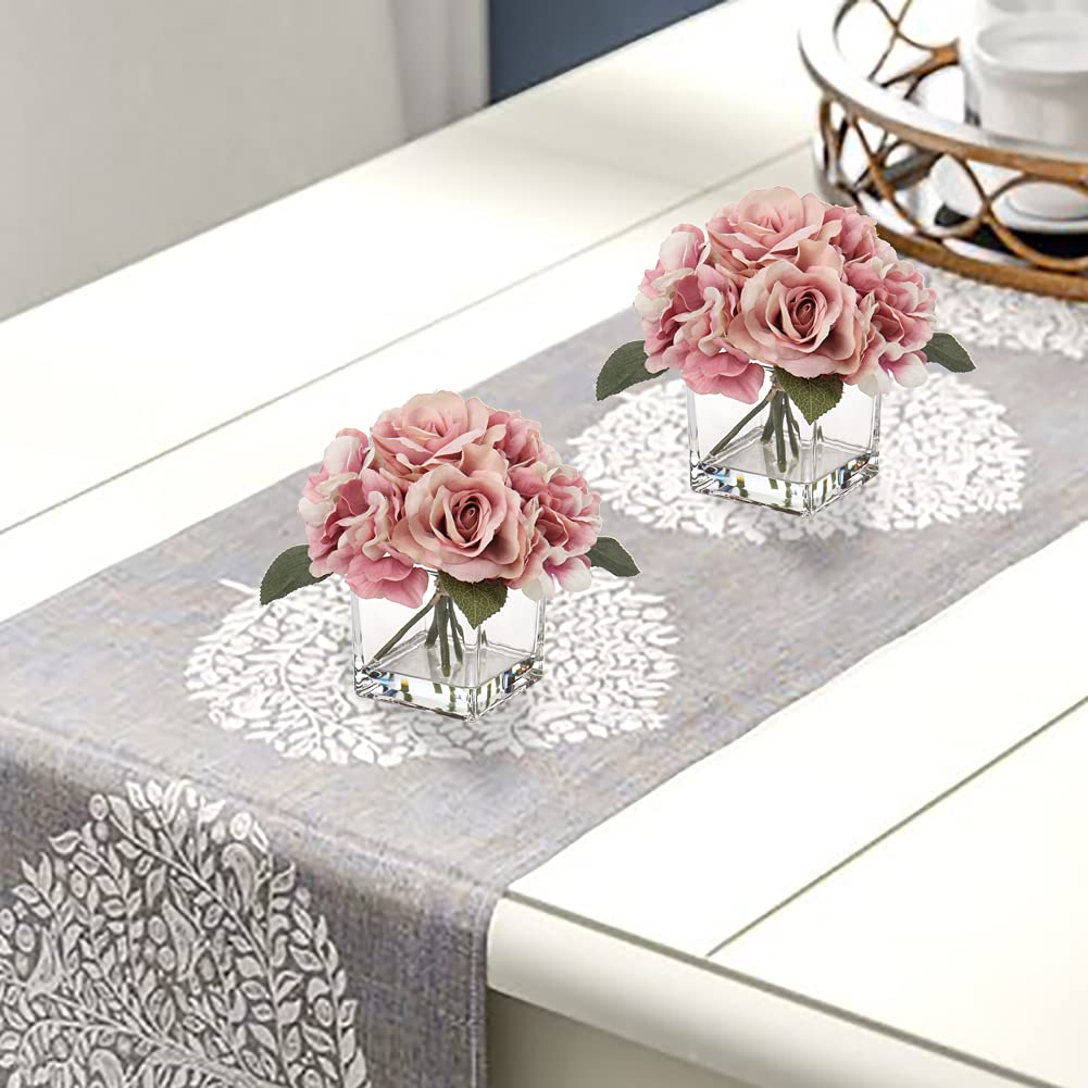 Pink Artificial Flowers in Vase - Hydrangea, Peony, Rose Silk Floral Arrangements Table Shelf Decor