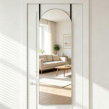 48" x 14" Arched Over The Door Mirror, Silver Full Length Hanging Mirror
