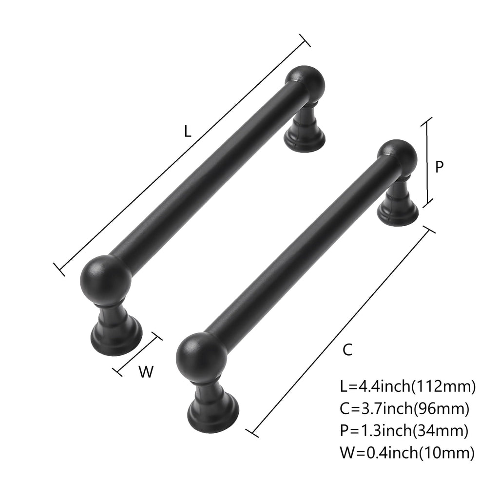 2 Pack 3-3/4 Inch Solid Kitchen Cabinet Handles Matte Black Heavy Duty Cabinet Pulls Drawer Pulls Cabinet Hardware