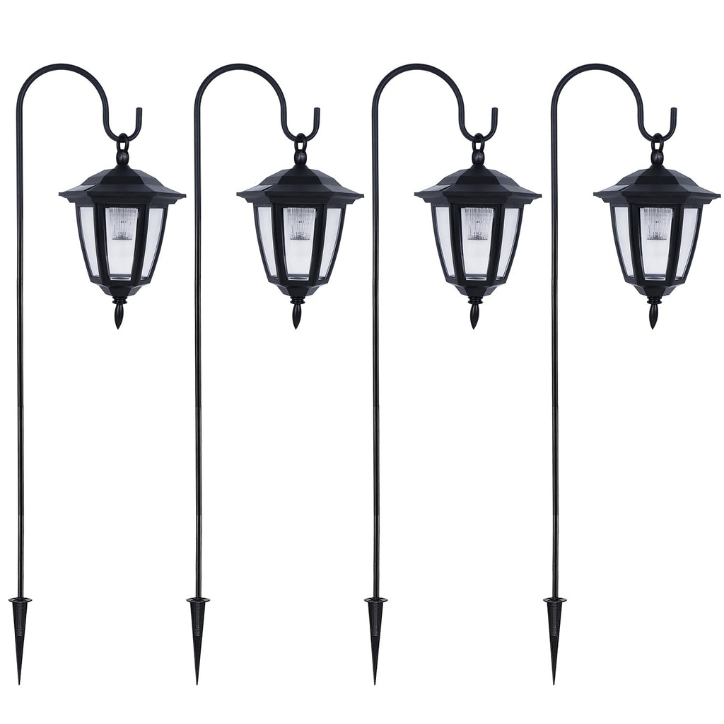 4 Pack Solar Hanging Lights Outdoor, Solar Powered Garden Decorative Lanterns with 4 x 38 Inch Shepherd Hooks