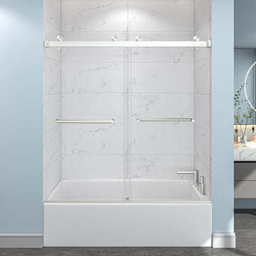 55"-60" W x 60" H Frameless Bathtub Shower Door, Double Sliding Shower Door, 5/16"(8mm) Clear Tempered Glass