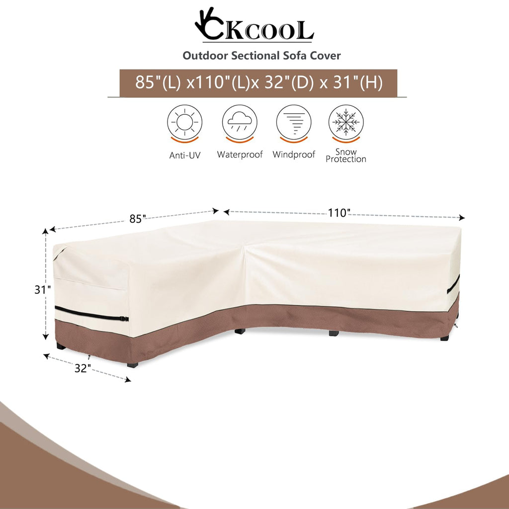 Outdoor Sectional Cover, L-Shaped Patio Furniture Covers for 6-Seater Outdoor Sectional Furniture Couch 85"(110''L) x
