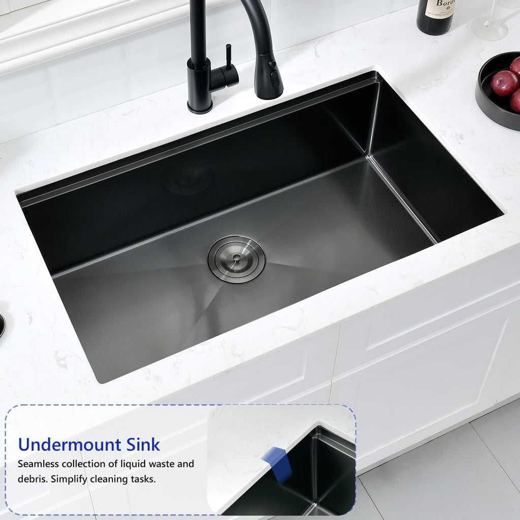 32" Undermount Workstation Kitchen Sink, 16 Gauge T304 Stainless Steel Single Bowl, 32x19x10 Deep Ledge Sink with