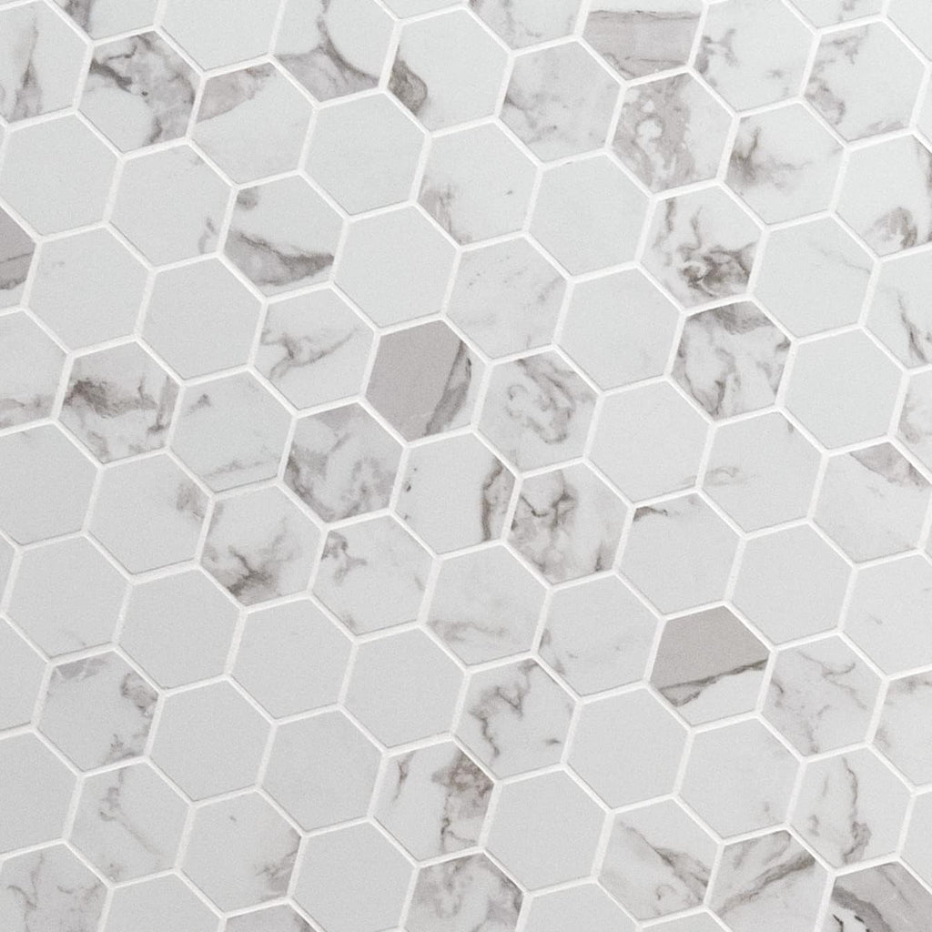 Statuario Hexagon Glazed Porcelain Mesh Mounted Wall Tile Flooring