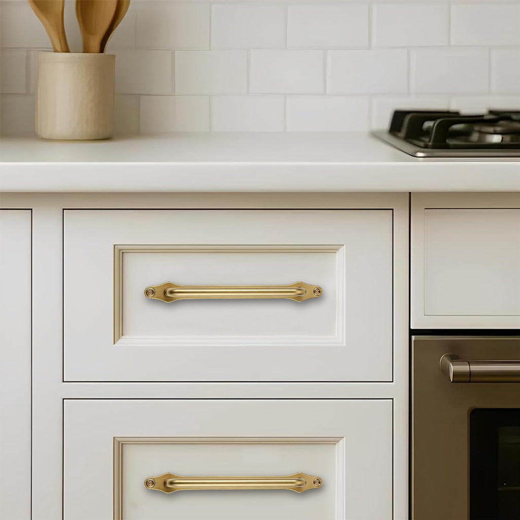 5 Pack 3 Inch Hole Center Brushed Brass Cabinet Pull with Backplate Solid Heavy Duty Handles with Backplate Cabinet