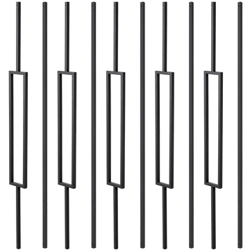 10 Pack Wrought Iron Railing, 44" x 1/2" Rectangular Hollow Staircase Baluster, Black Stair Spindles Balusters for