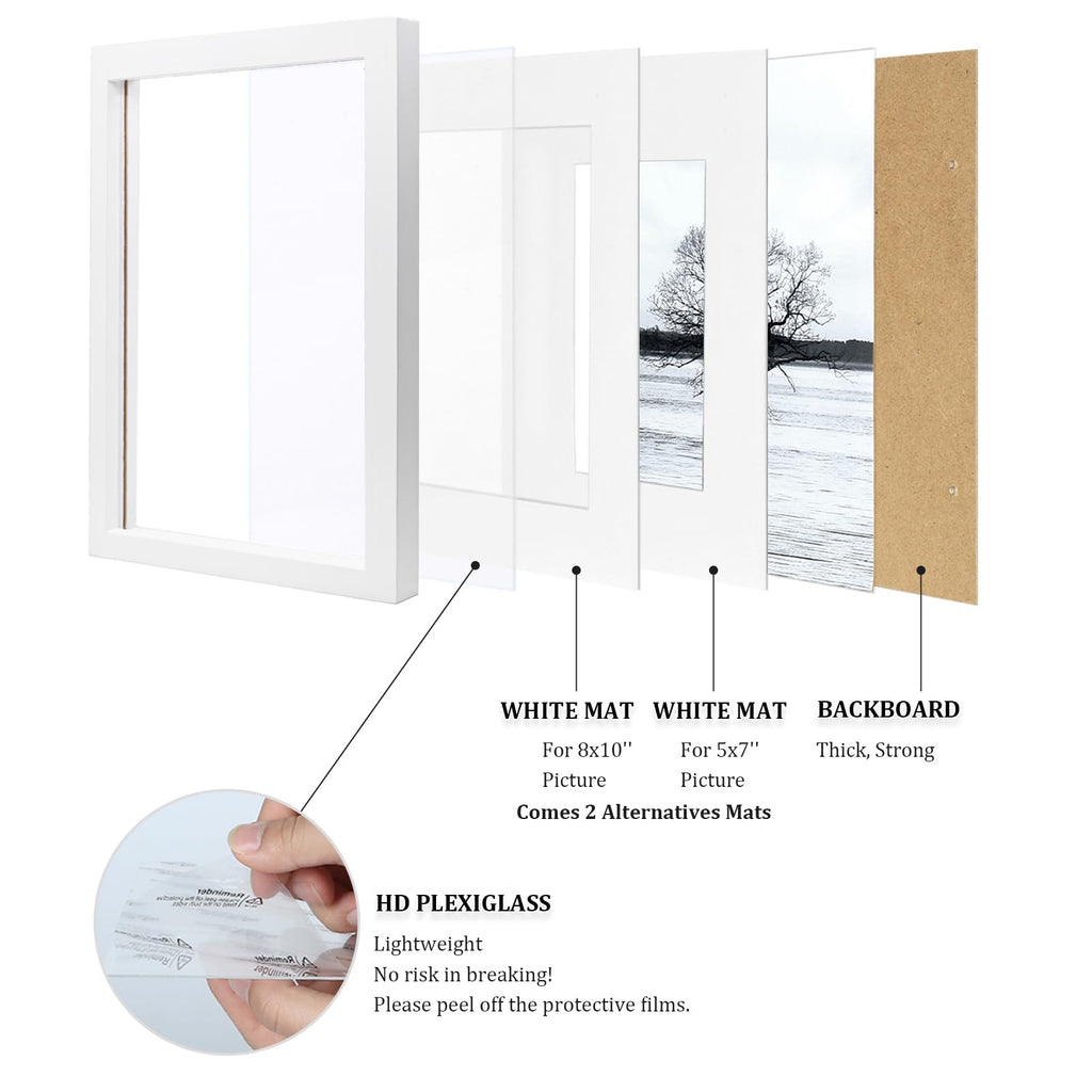 11x14 Picture Frame White - Photo Frame Made of Solid Wood Covered by Plexiglass for Table Top Display Pictures