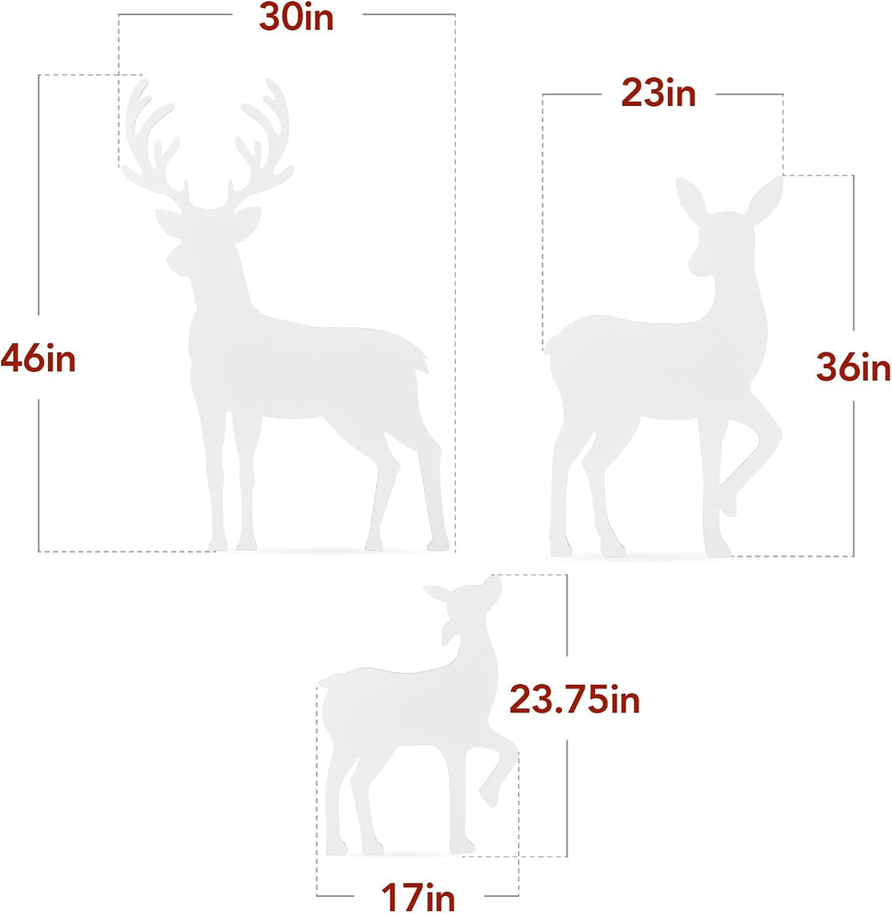 3-Piece 46in 2D Deer Family Silhouette Set, Outdoor PVC Christmas Yard Decoration w/Buck, Doe, Fawn, Weather