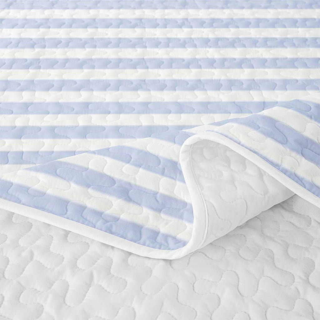 Blue White Stripe Quilt Geometric Striped Quilt Set