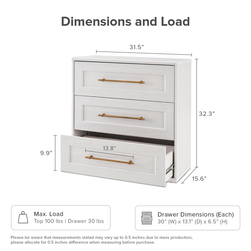 Blake 3 Drawer Dresser, Night Stand (White Oak, Single)