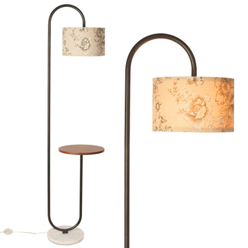 Arc Floor Lamp with Hanging Drum Shade -Marble Base Modern Tall Stand Up Light with Table, Contemporary Over The