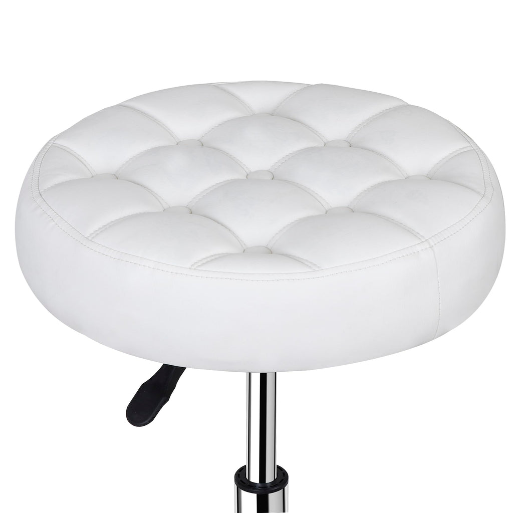 Upholstered Round Vanity Stool, Adjustable Height 360°Swivel Makeup Ottoman Stool with Plush Button-Tufted Cushion