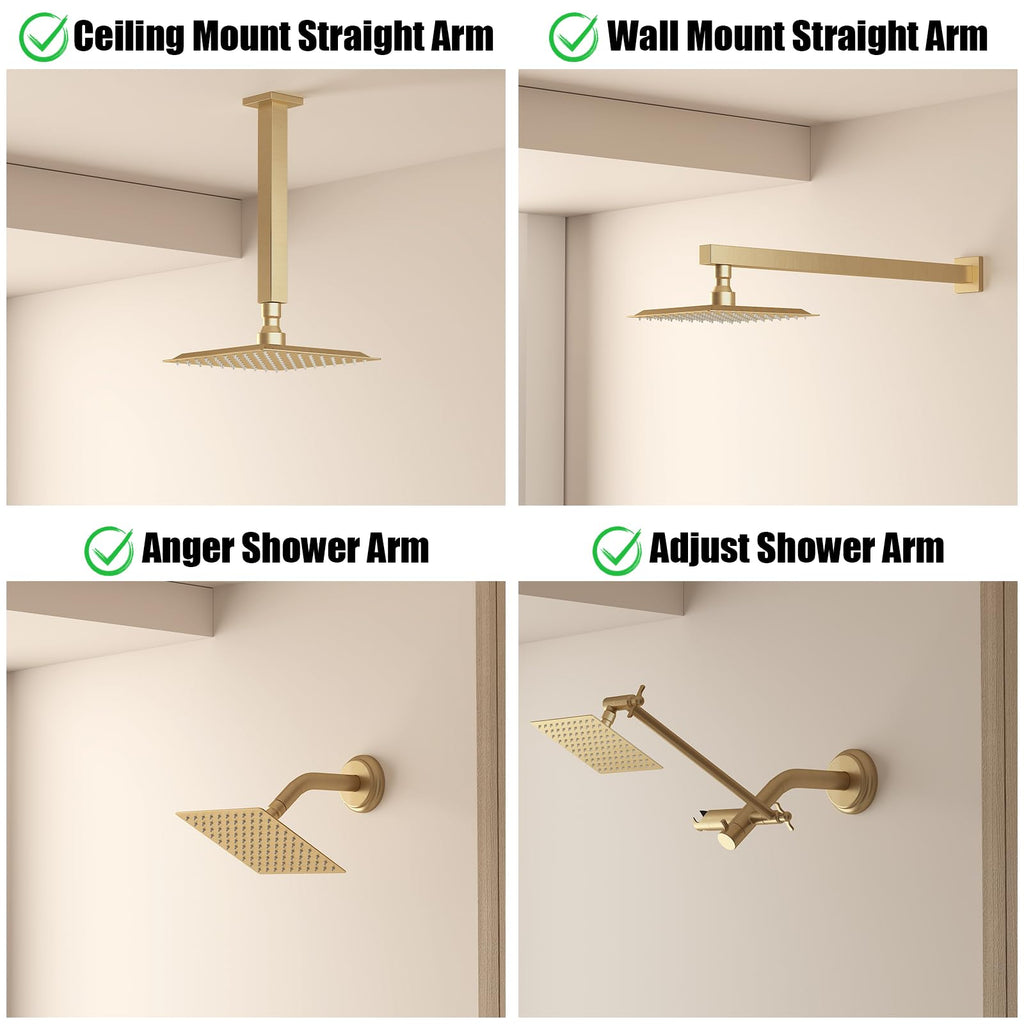 8 In Rain Shower Head High Pressure Rainfall Shower Head Brushed Gold