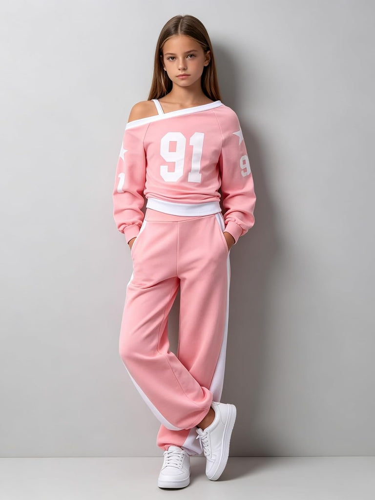 Teen Girls Clothes 2 Piece Off the Shoulder Top and Pants Fall Girl Outfits Set with Pockets