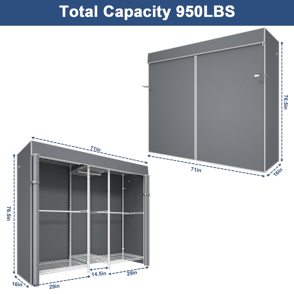 E12C Pro Heavy Duty Closet Organizer System, Freestanding Clothing Racks for Hanging Clothes, Adjustable Garment Rack