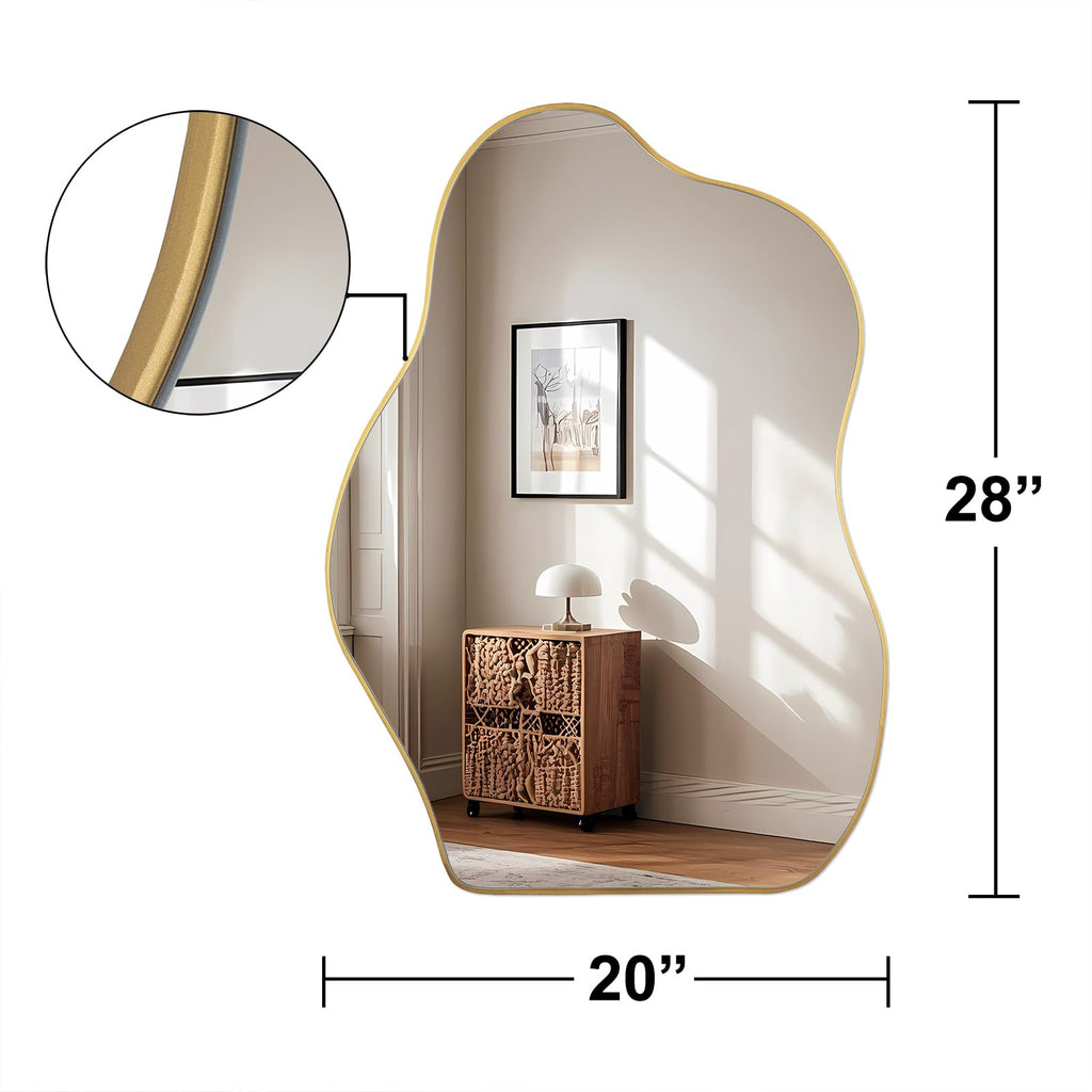 Irregular Asymmetrical Wall Mirror, 28" x 20" Gold Bathroom Mirror