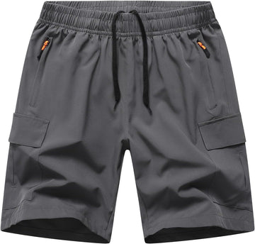 Boys Cargo Shorts, Outdoor Quick Dry Hiking Shorts, Lightweight Athletic Short with Zipper Pockets
