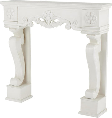 Wooden Scroll Fireplace Mantle Freestanding with Floral Accents, 45" 10" 42", White