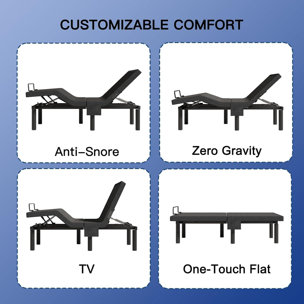 Split King Adjustable Bed Frame and 14 inch Mattress Set, Electric Bed Base, Head and Foot Lift, Wireless Remote, 4