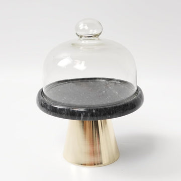 Marble Cake Stand, With Glass Dome Glass Display for Dessert & Fruit