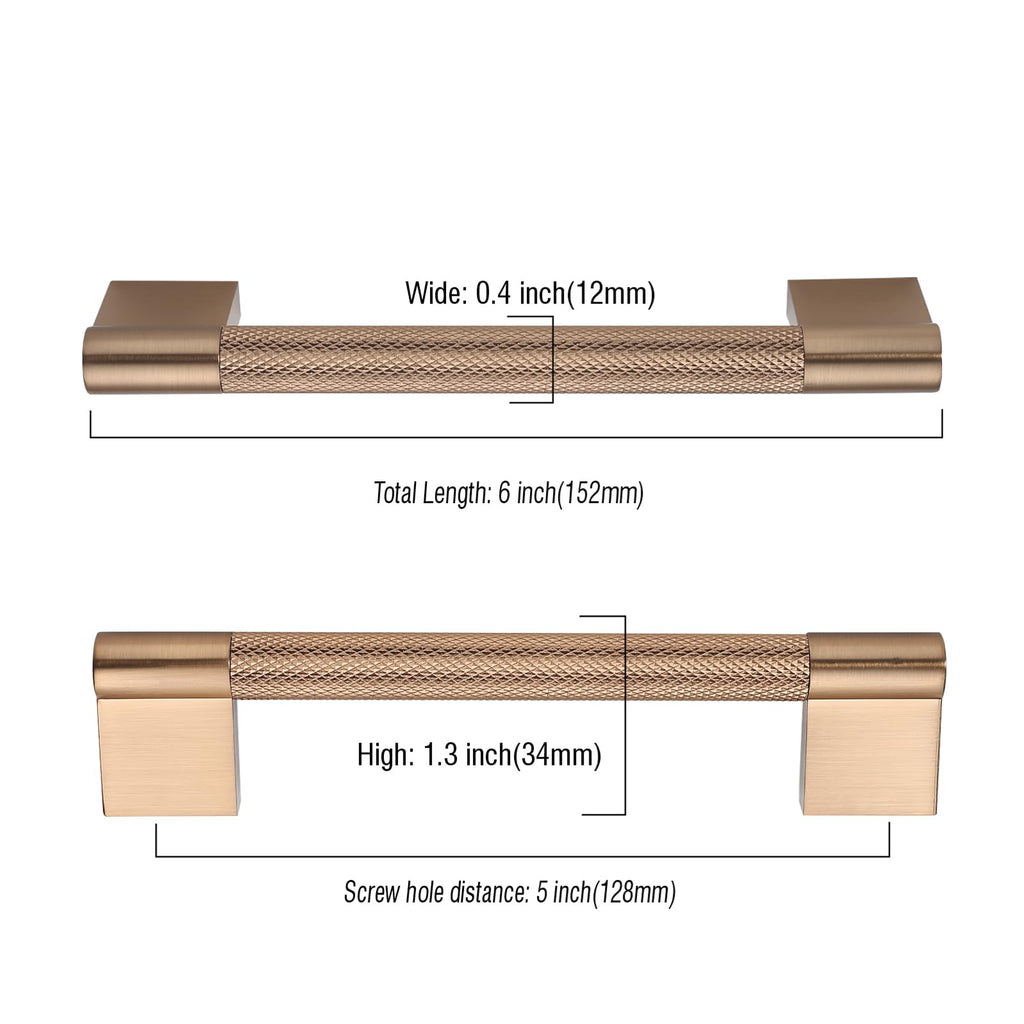 10 Pack 5 inch Champagne Bronze Knurled Cabinet Handles