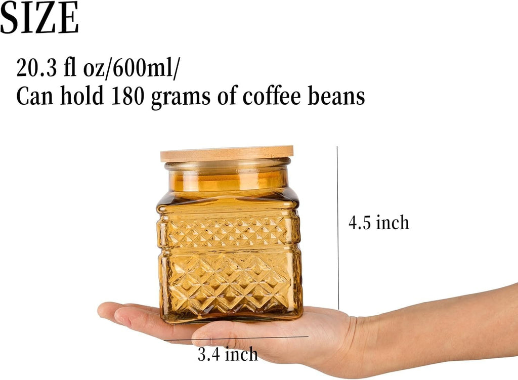 20 FL OZ Small Vintage Glass Jar with Airtight Bamboo Lid,Thick Glass,Amber