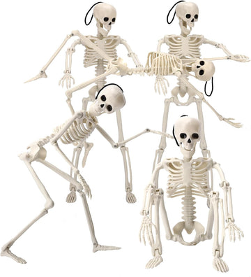 16" Halloween Skeleton Decorations with Posable Joints - Set of 5