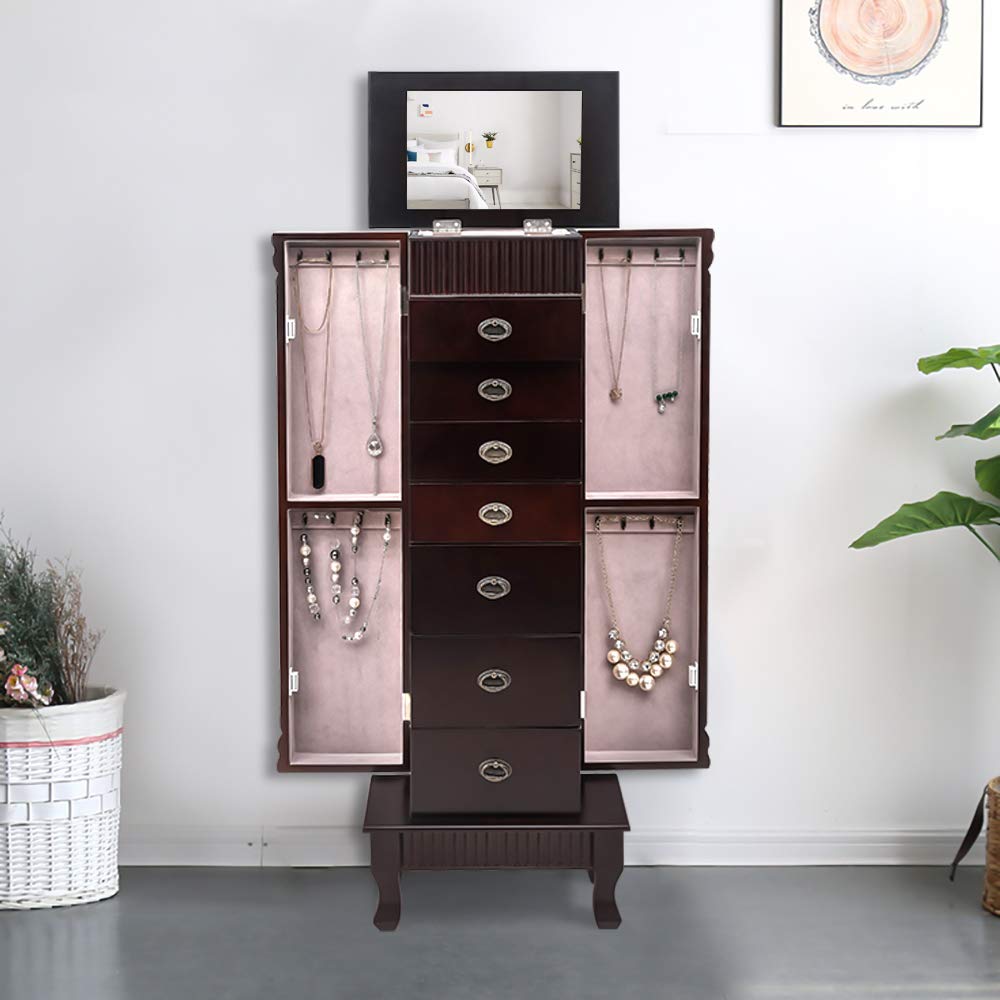 Large Jewelry Armoire Cabinet, Dark Brown
