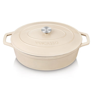 9.3 Qt Oval Enameled Cast Iron Dutch Oven with Lid, Cream