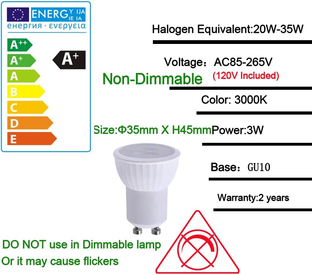 MR11 GU10 35mm Mini LED 3W 120V Non-Dimmable Spotlight Small Bulb Replace 35W Halogen Bulb Equivalent GU10 LED