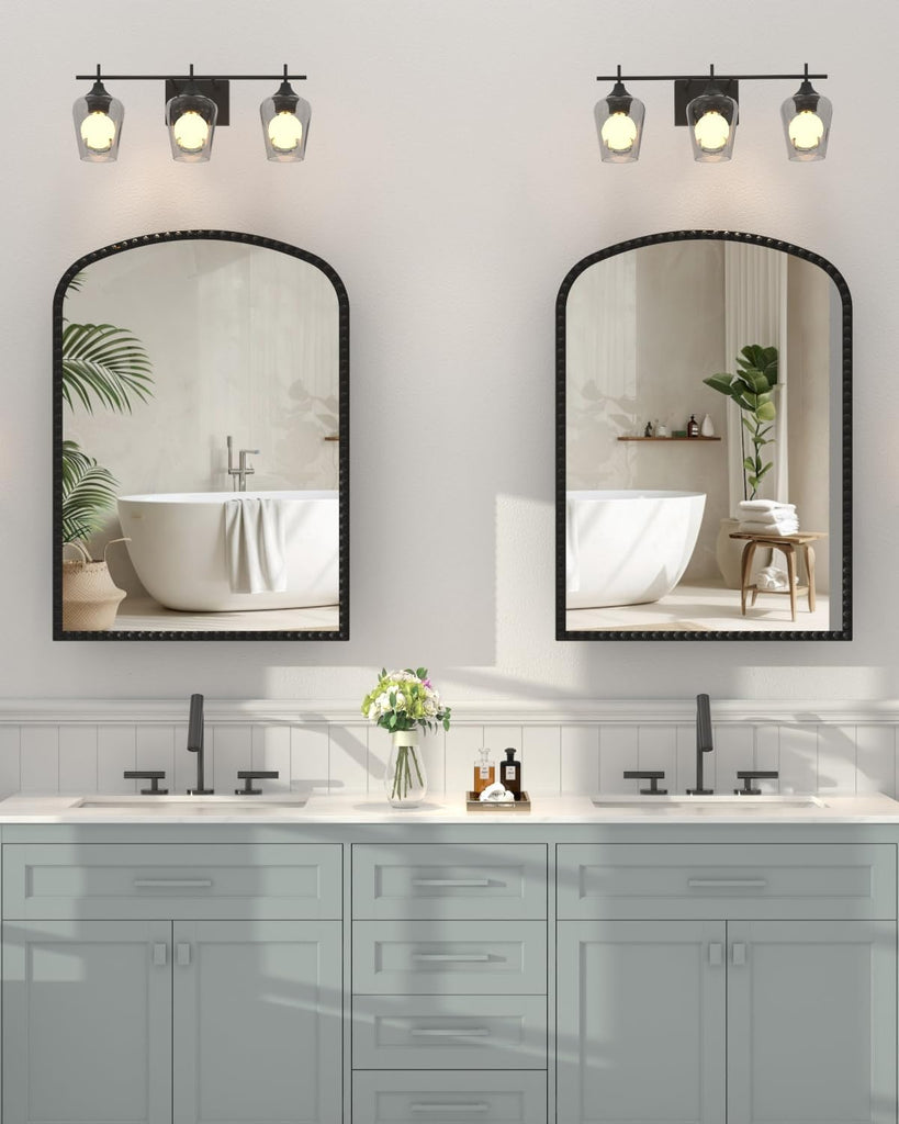 20"x28" Black Medicine Cabinet , Surface Mount or Recessed Medicine Cabinets with Storage and Arched Mirror