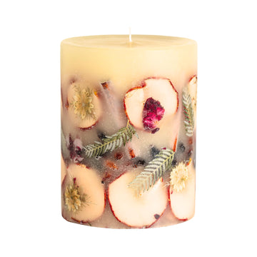 Large Round Botanical Candle - Spicy Apple 6.5" Burn Time 200 Hours Notes of Cardamom, Cinnamon, Clove, Long Lasting