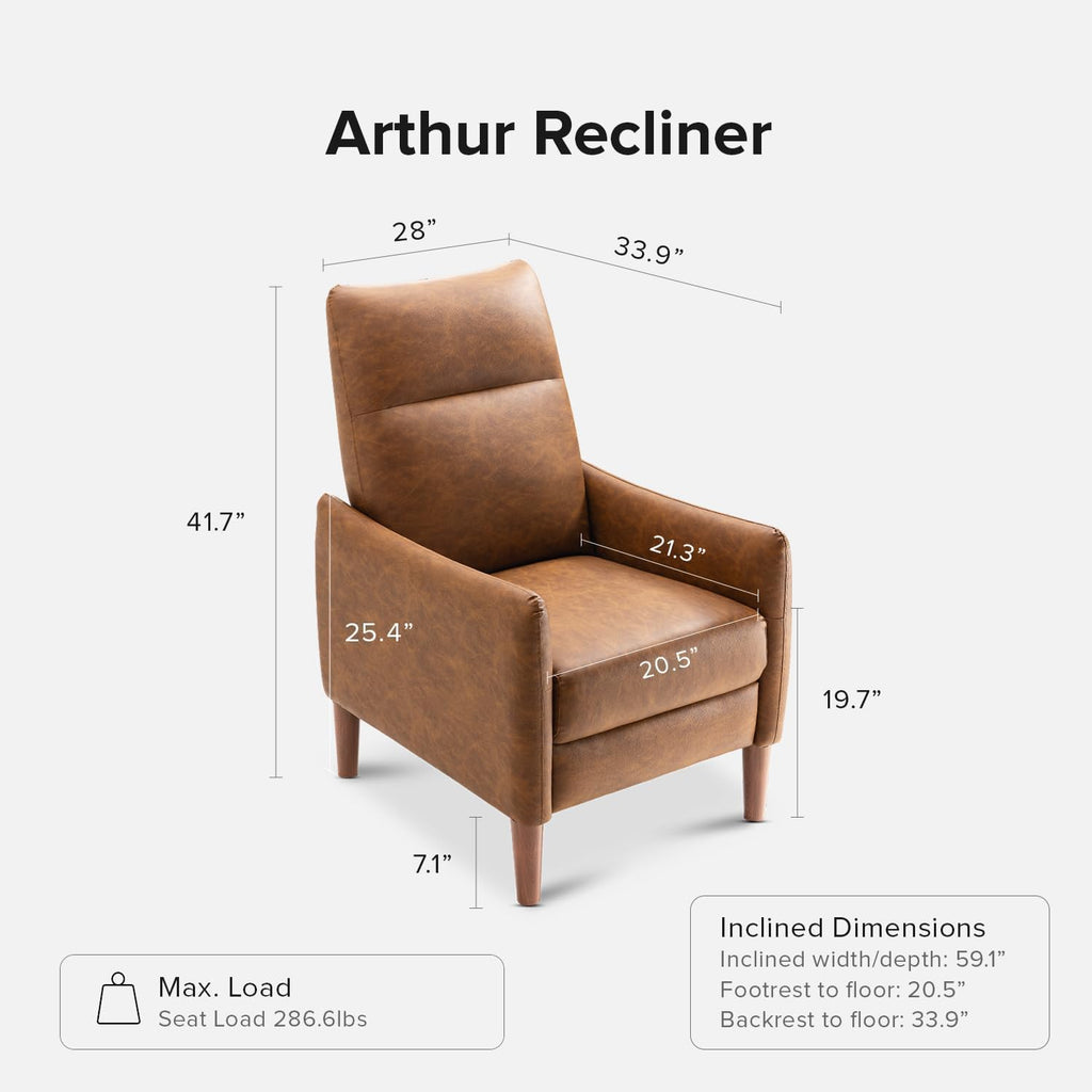 Arthur Recliner Chair with 3 Positions, Accent Armchair, Mid Century Modern Reading Chair, High Back Padded Support