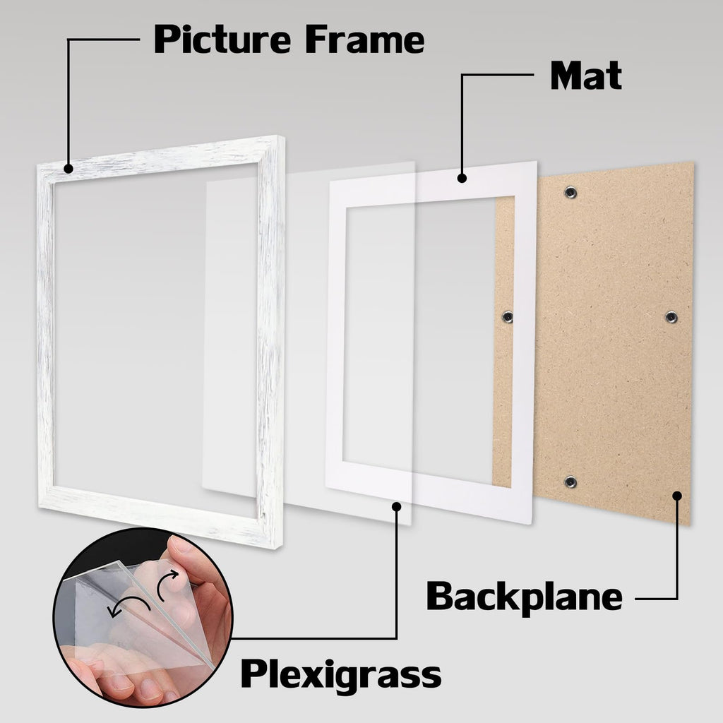 11x14 Picture Frame Wood Display Picture 8x10 with Mat Vintage White