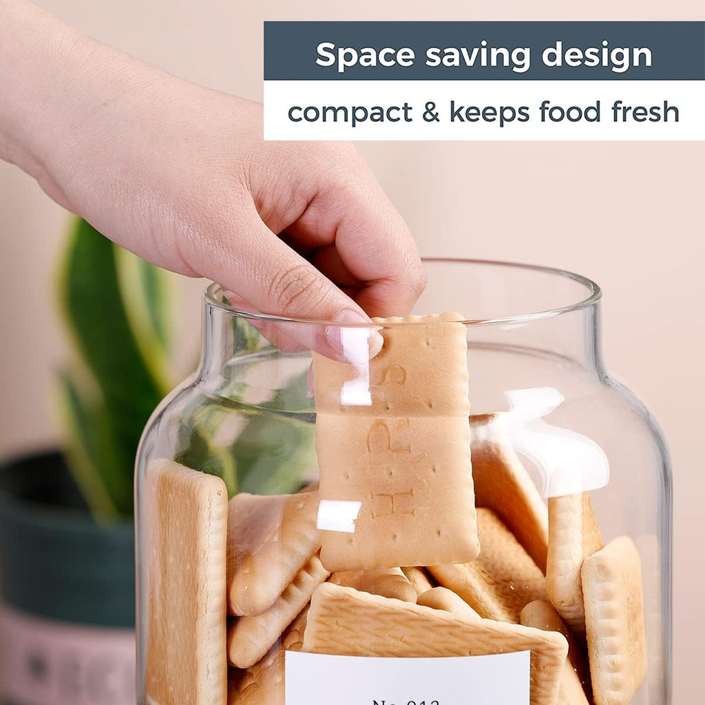 1 Gallon Large Glass Cookie jar with Airtight Acacia lids - Thicken Big Food Storage Containers with 42 Kitchen