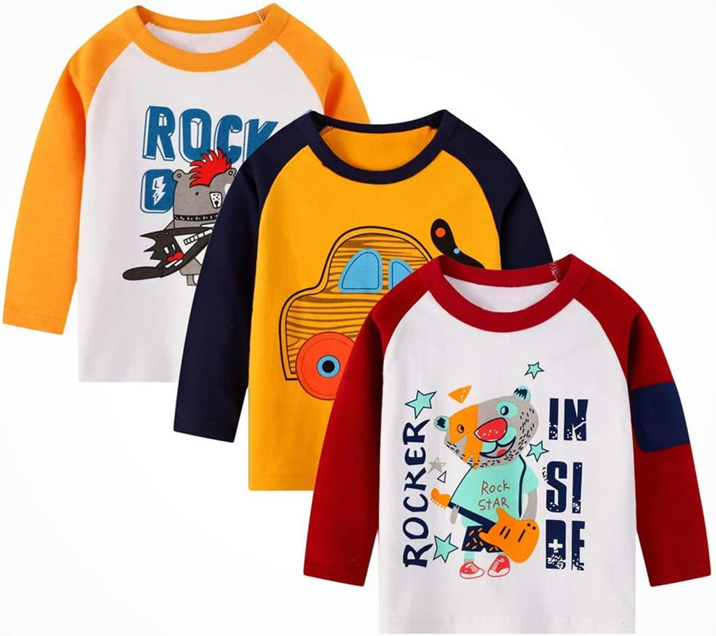 Boys Long Sleeve T-Shirt Cotton Casual Winter Crewneck Basic Active Tops Tee Tunic Shirts 3 Packs Sets