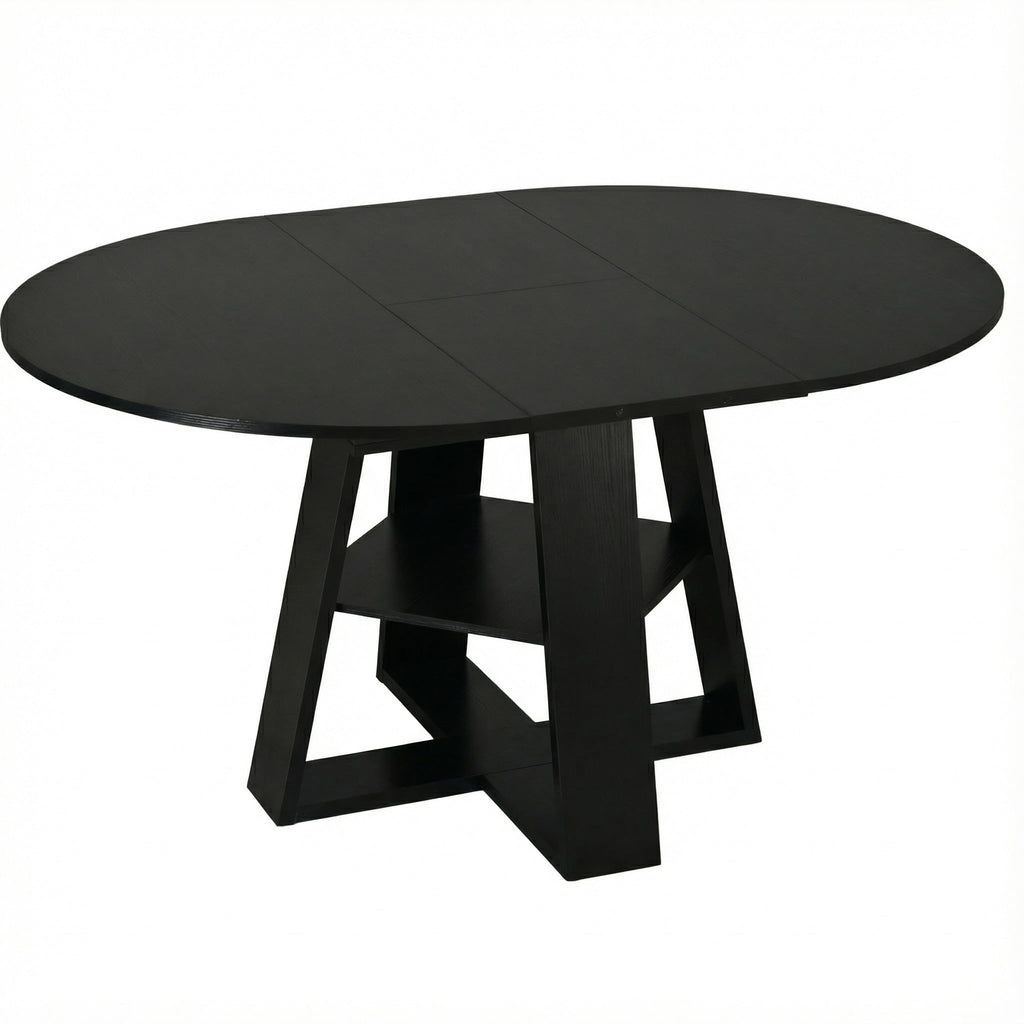 43.3-59in Extendable Round Dining Table, Modern Oval Kitchen Table with Removable Leaves, Wooden Base with Storage