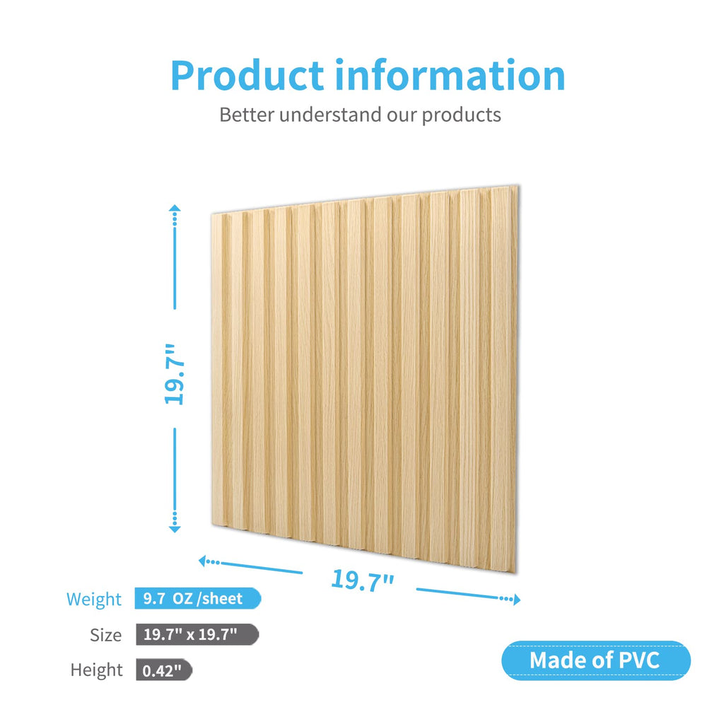 3D Fluted Textured Slat Wall Panels, 19.7 x 19.7 in, 12-Pack, Oak
