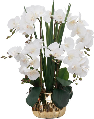 Artificial Orchid Flower Real Touch Faux Orchids in Ceramic Vase Large 22.9'' Fake Flowers White Phalaenopsis Floral