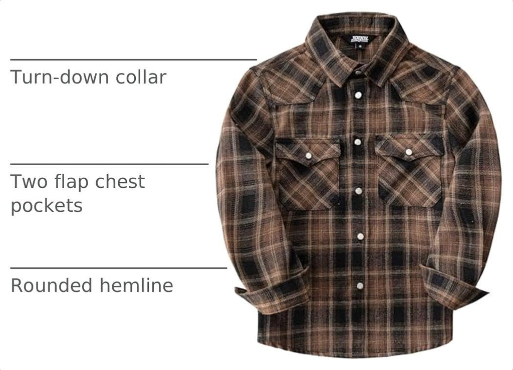 Boys Western Shirt Long Sleeve Pearl Snap Plaid Flannel Shirts