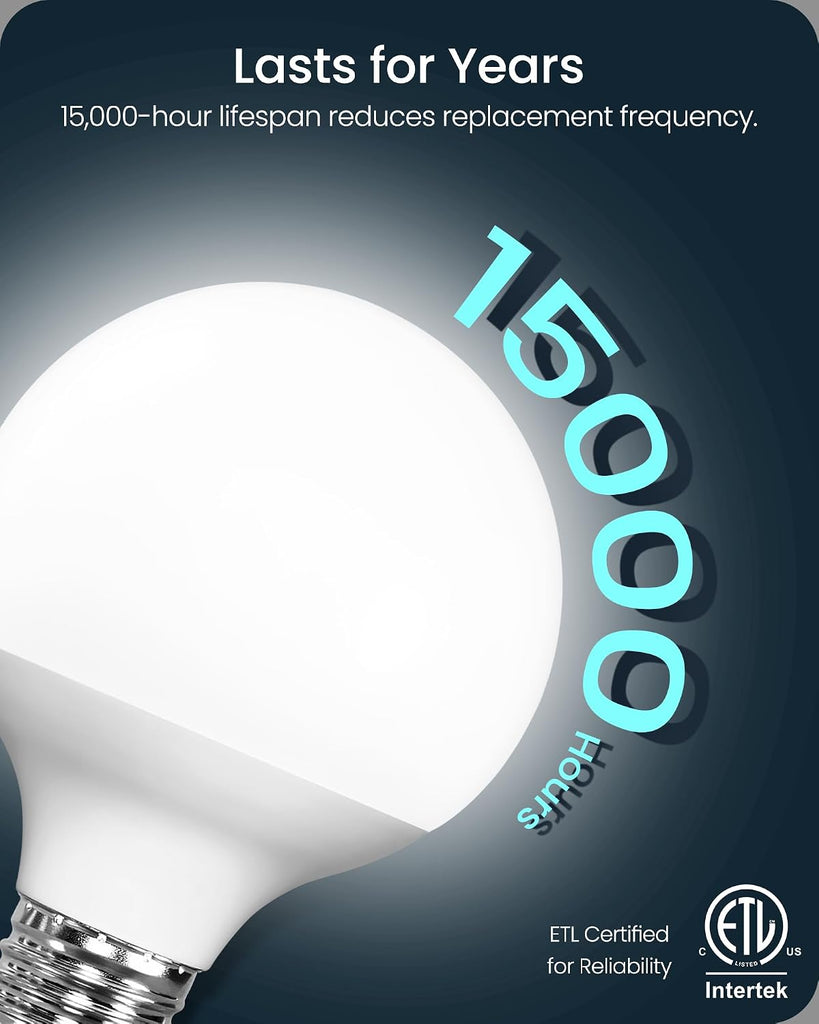 G25 LED Vanity Light Bulbs, 5W (60W Equivalent),5000K Cool White, 450LM, CRI90+, Non-Dimmable, Globe Bulb