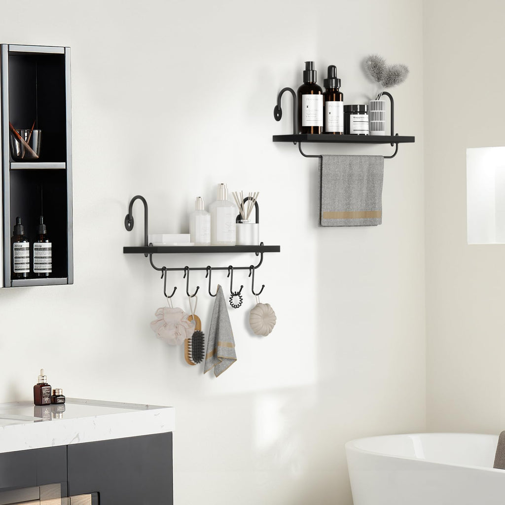 Floating Wall Shelves Bathroom Coffee Nook with 10 Adjustable Hooks for Mugs Cooking Utensils or Towel Rustic Storage