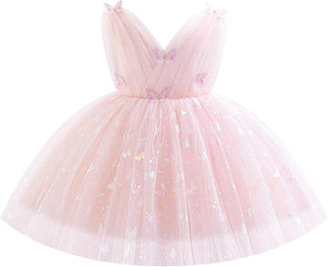 Toddler Baby Girls Shiny Butterfly Tutu Dress Princess Birthday Party Pageant Flower Girl Wedding V-Backless Dresses
