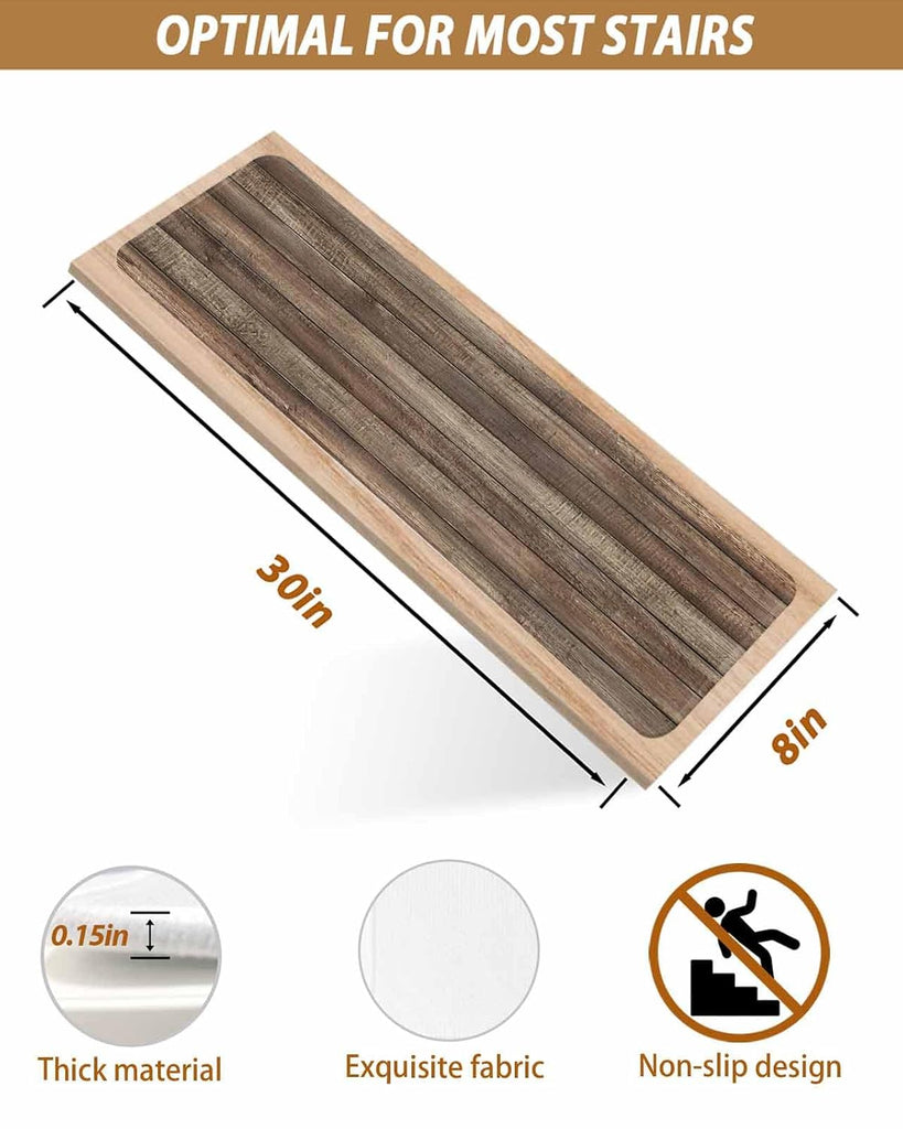 Brown Wood Grain Stair Treads Realistic Wooden Board Texture Farmhouses Indoor Non Slip Peel and Stick Stair Treads